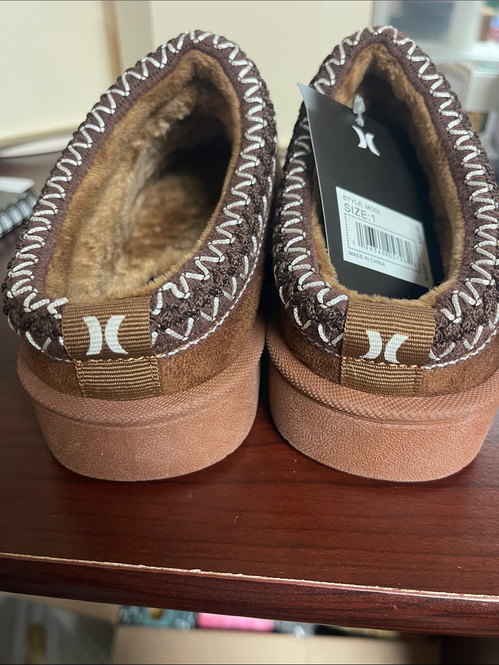 Hurley Brown Suede-Look Plush-Lined Slipper Clogs